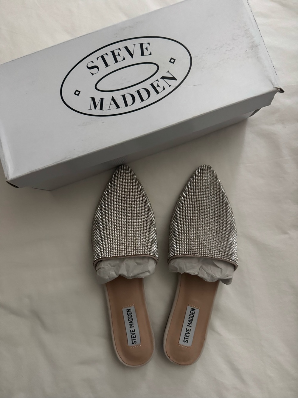 Steve Madden Silver Crystal-Embellished Pointed Mules